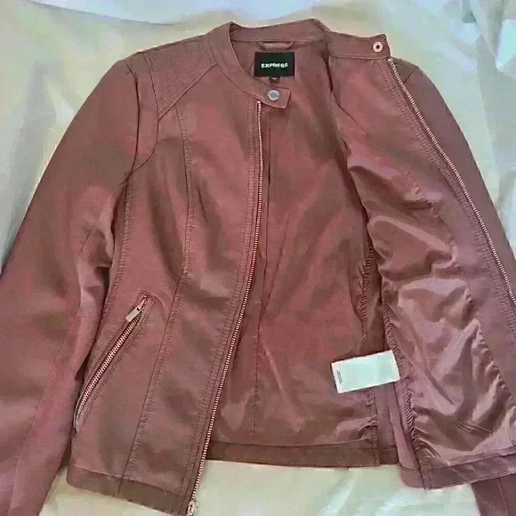 ✨Like New✨ Express Vegan Leather Mixed Media Jacket, Mauve , Size Small - Picture 6 of 6